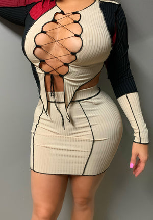 Laced Two-Piece (Wine/Tan)